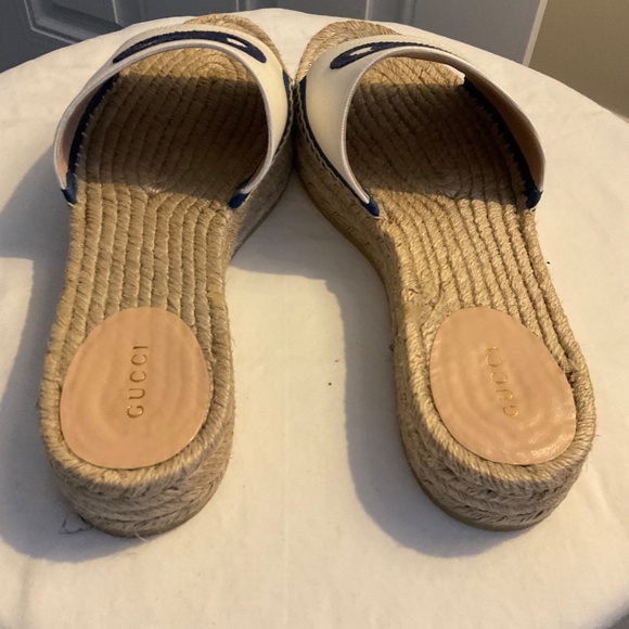 Gucci cream and blue canvas espadrilles slides size 41 - Picture 6 of 9